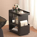 Modern Black Side Table With Flowers Coffee Cup Wine Bottle Radio And Books On Wheels