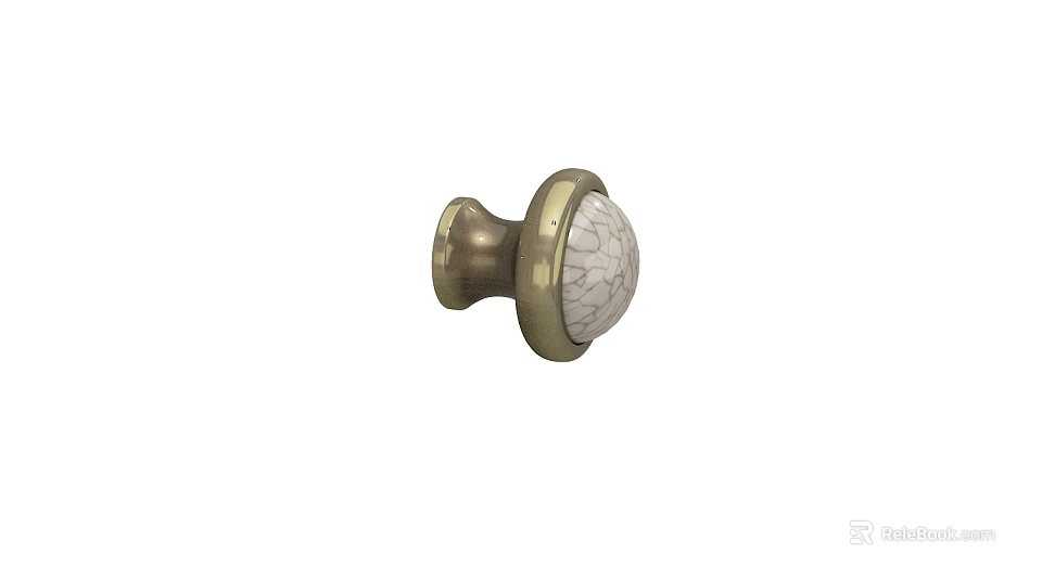 Vintage Style Brass and White Ceramic Cabinet Handle with Textured Top for Furniture Drawers 3d model 