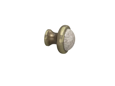 Vintage Style Brass and White Ceramic Cabinet Handle with Textured Top for Furniture Drawers 3d model