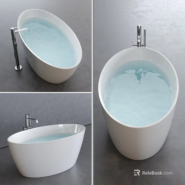 Modern White Freestanding Bathtub With Chrome Faucet And Clear Water In Bathroom Design 3d model 