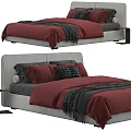 Modern Double Bed With Gray Headboard Red Bedspread Black Blanket And Pillows 3d model