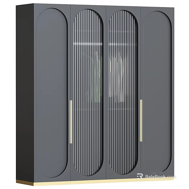 Modern Wardrobe Design With Sliding Glass Panels Vertical Stripes And Metal Handles 3d model 