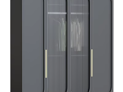 Modern Wardrobe Design With Sliding Glass Panels Vertical Stripes And Metal Handles 3d model