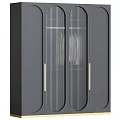 Modern Wardrobe Design With Sliding Glass Panels Vertical Stripes And Metal Handles