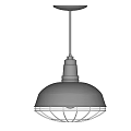 Modern Metal Pendant Light With Dome Shaped Wire Cage Design Illuminated On Light Background