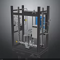 Industrial Equipment Frame With Metal Structure Pipes Valves Blue Container Control Box And Motor Components