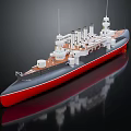 Model Warship With Red Hull Grey Body And White Superstructure On Black Background With Reflection