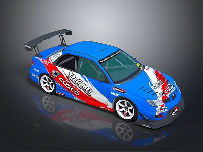 Blue Racing Car With Red And White Stripes Special Logo And Rear Spoiler 3d model