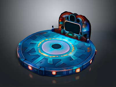 Futuristic Circular Stage Platform With Illuminated Edge Central Hole Decorative Patterns And Colorful Screen 3d model