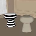 Modern Mushroom Shaped Stools With Black White Striped And Beige Design For Home Interior
