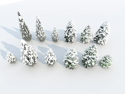 Snow Covered Trees In Various Sizes And Shapes For Winter Landscape 3d model