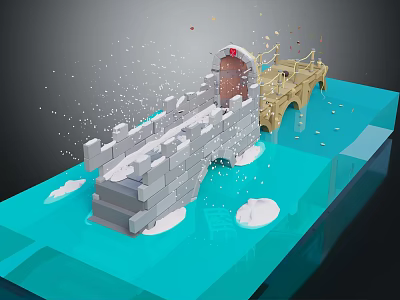 3D Model Bridge Structure With Blue Water And White Snow 3d model