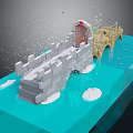 3D Model Bridge Structure With Blue Water And White Snow