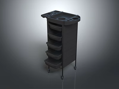 Black Mobile Storage Cart With Multiple Shelves And Top Cup Holders 3d model