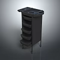 Black Mobile Storage Cart With Multiple Shelves And Top Cup Holders