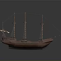 Vintage Wooden Sailing Ship with Multiple Masts and White Sails 3d model