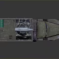 Military Tank Loaded on Camouflage Truck with Six Wheels and Rocket Launcher