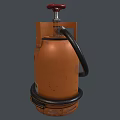 Orange Industrial Pump With Red Knob Black Hose And Warning Label