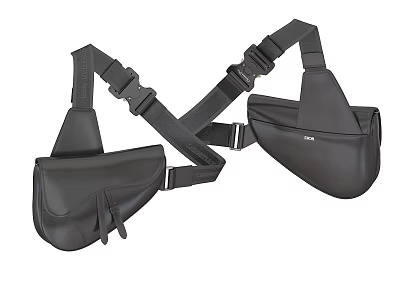 Two Black Leather Crossbody Bags With Adjustable Straps And Buckle Closures 3d model