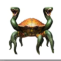 Mythical Two Headed Snake Crab Creature With Orange Shell And Green Bodies