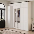 Modern White Wardrobe Interior Design With Gold Handles Glass Door And Hanging Clothes