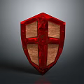 Red Cross Shaped Shield With Wooden Texture Medieval Defensive Weapon Design