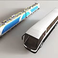 Side By Side View Of Modern High Speed Train And White Bus