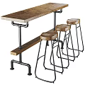 Rustic Wooden Bar Counter With Metal Frame And Three Stools