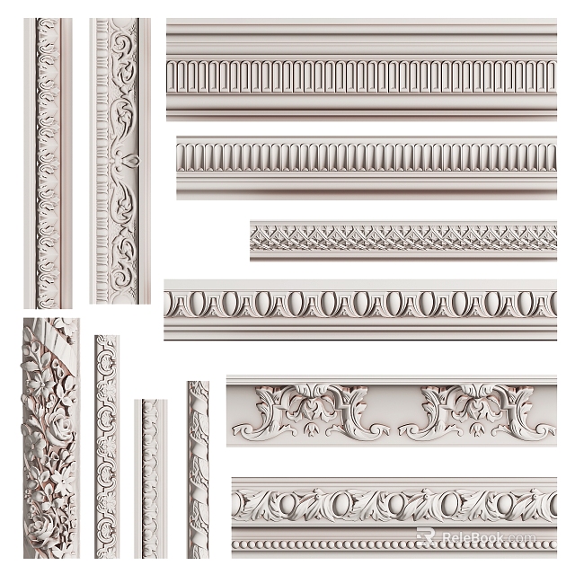 Various Decorative Corner Moldings With Intricate Carved Patterns And Ornate Designs 3d model 