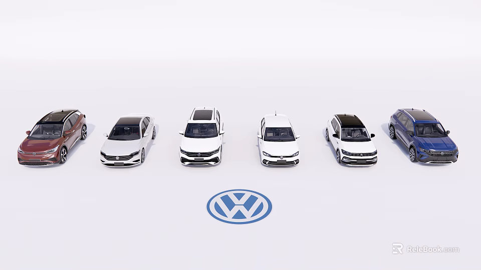 Different Volkswagen Car Models Showcased In Various Colors With Brand Logo 3d model 