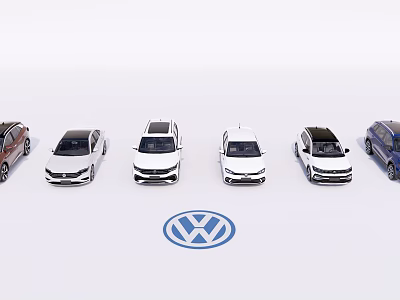 Different Volkswagen Car Models Showcased In Various Colors With Brand Logo 3d model