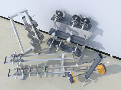 Fitness Sports Equipment With Dumbbells Dumbbell Rack Barbells And Weight Plates 3d model