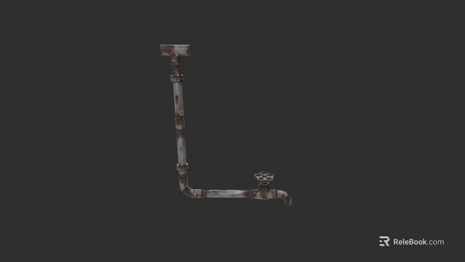 Rusty Metal L Shaped Pipe Fixture With Valve And Connector 3d model 