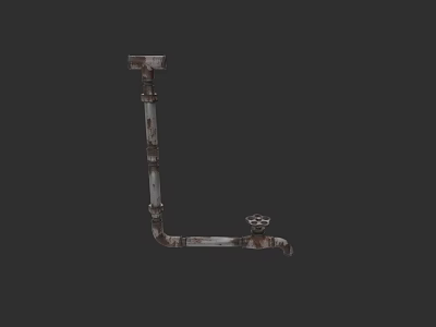Rusty Metal L Shaped Pipe Fixture With Valve And Connector 3d model