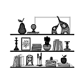 Modern Decorative Ornament Set on Shelf with Globe Books Potted Plant Candlestick Apple Figurine