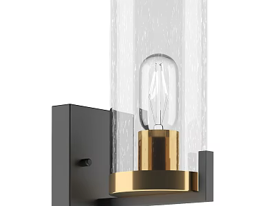 Modern Wall Lamp With Black Metal Frame Gold Accent And Clear Textured Glass Shade 3d model