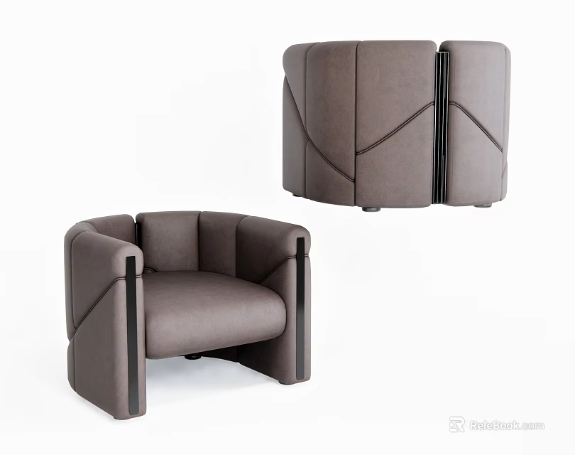 Stylish Modern Single Sofa With Geometric Lines And Structured Fabric Upholstery Design 3d model