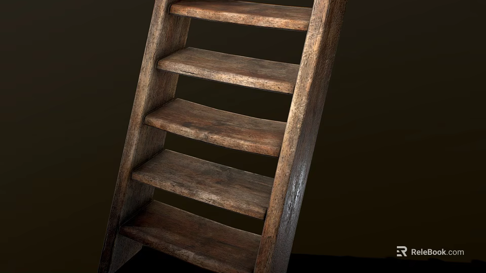 Vintage Wooden Staircase With Weathered Texture And Rustic Wooden Steps On Dark Background 3d model 