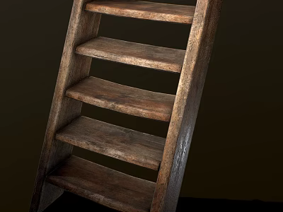 Vintage Wooden Staircase With Weathered Texture And Rustic Wooden Steps On Dark Background 3d model