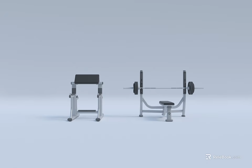 Professional Sports Equipment Featuring Adjustable Weight Bench And Barbell Rack For Fitness Training 3d model 