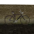 Classic Vintage Bicycle Leaning Against Old Brick Wall On Cobblestone Path 3d model
