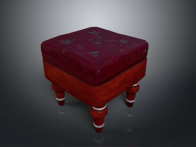 Comfortable Ottoman With Red Padded Cushion Wooden Base And White Accent Legs 3d model