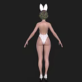 Woman With Green Hair Wearing White Bodysuit And Rabbit Ears On Black Background