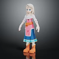 3D Character With White Hair Blue Eyes Pink Top Blue Skirt Orange Belt And Boots