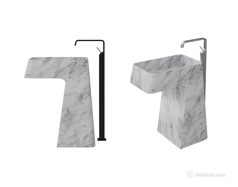 Two Different Modern Marble Washbasin Designs With Sleek Faucet And Stand 3d model 