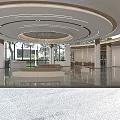Modern Bank Lobby Interior With Circular Ceiling Lights Water Feature Seating Area And Marble Flooring