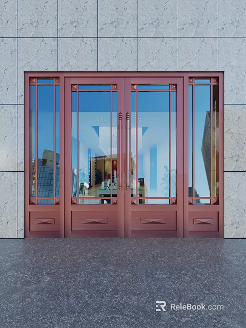 Elegant Copper Frame Double Doors With Glass Panels And Gray Wall Background 3d model 