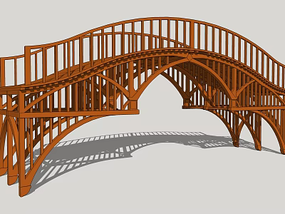 Wooden Arch Bridge Design With Railings And Support Structure Details 3d model