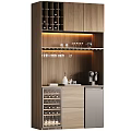 Modern Wooden Wine Cabinet Featuring Glass Rack Wine Bottle Storage And Coffee Machine
