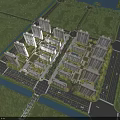 Aerial Planning of Modern Residential Area with High Rise Apartments Greenery and Water Bodies